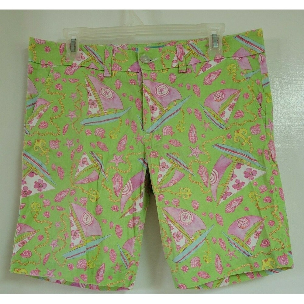 Kaeli Smith Green Pink Sailboat Seashell Nautical Chino Shorts Preppy Beach 10